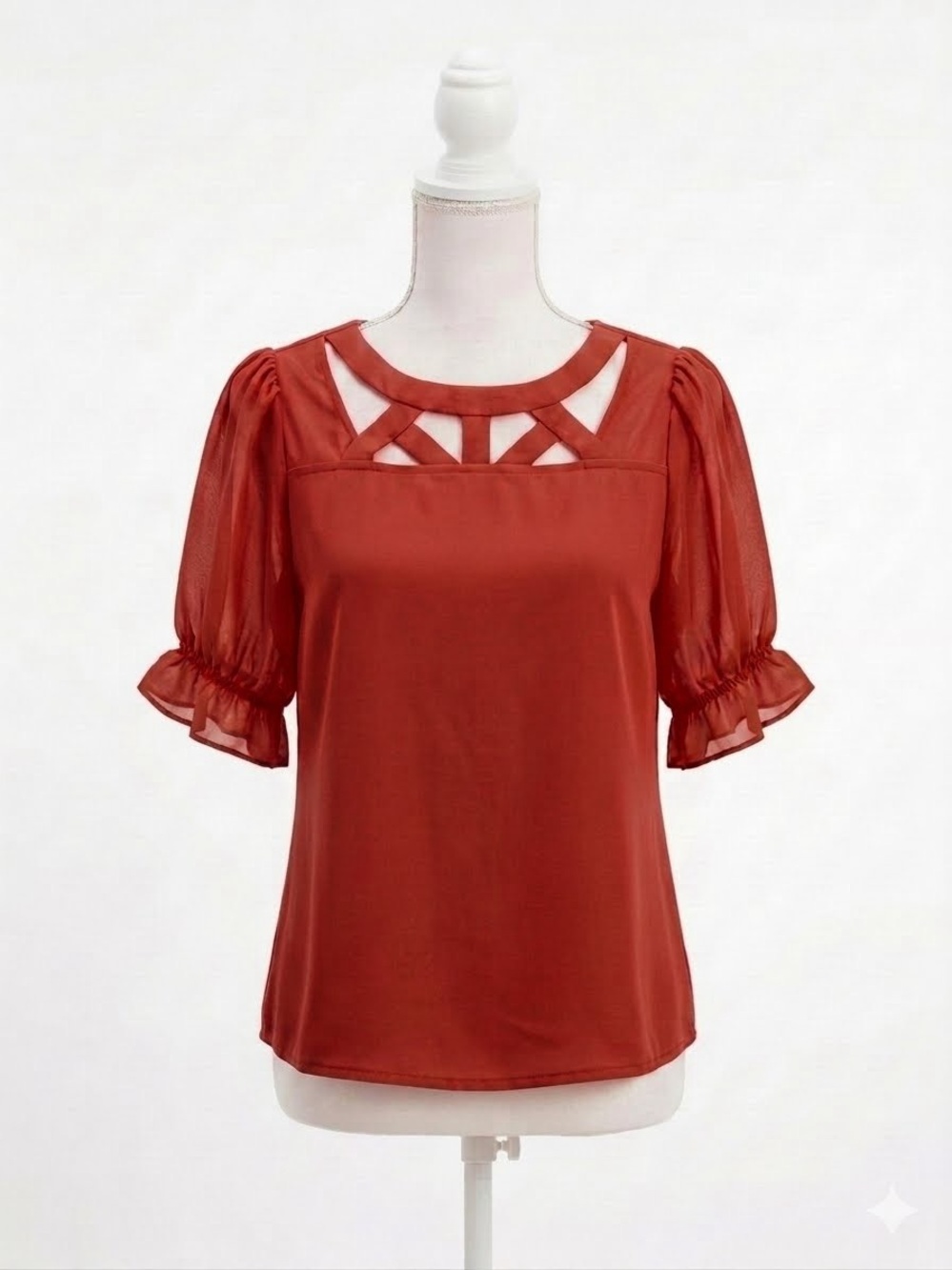 Women's‎ Coral Cutout Puff Sleeve Blouse, Size L